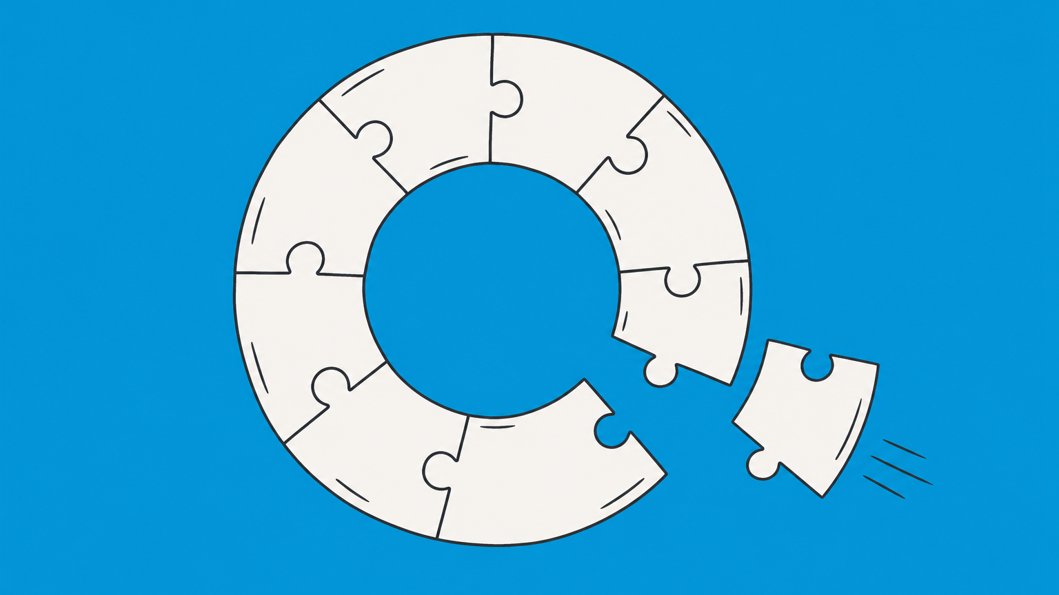 Flat illustration of a ring of tiles with one sliding out, representing removing a member from an LLC