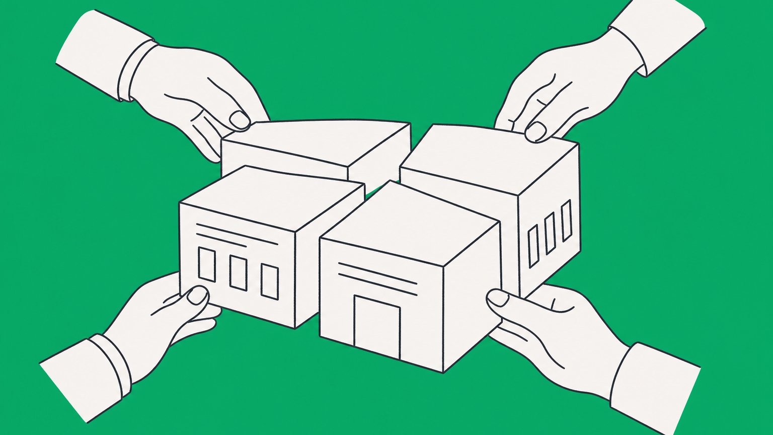 Flat illustration of a company block divided into shares, representing what a shareholder is