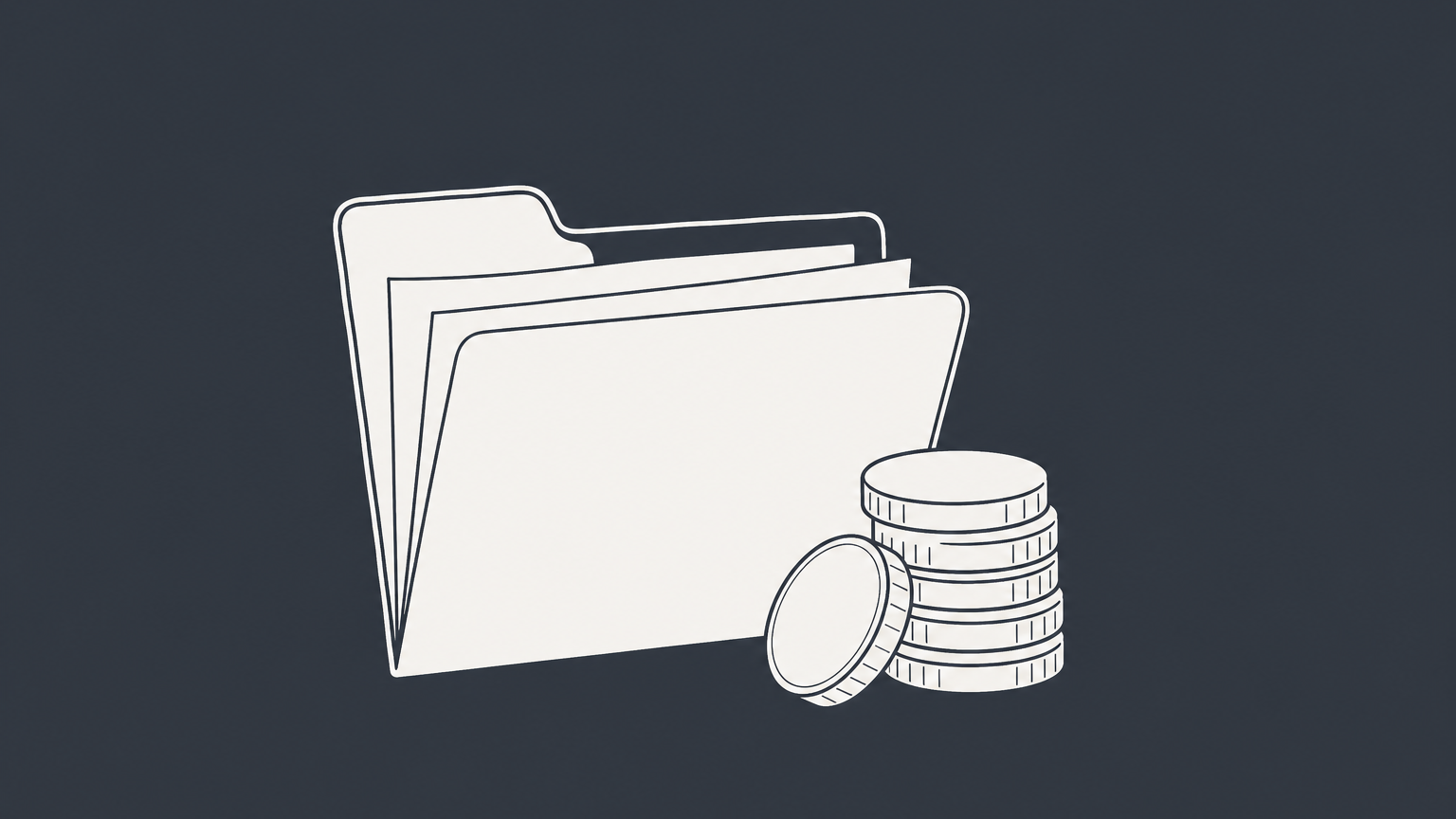 Flat illustration of a business folder beside coins, representing the cost to start an LLC