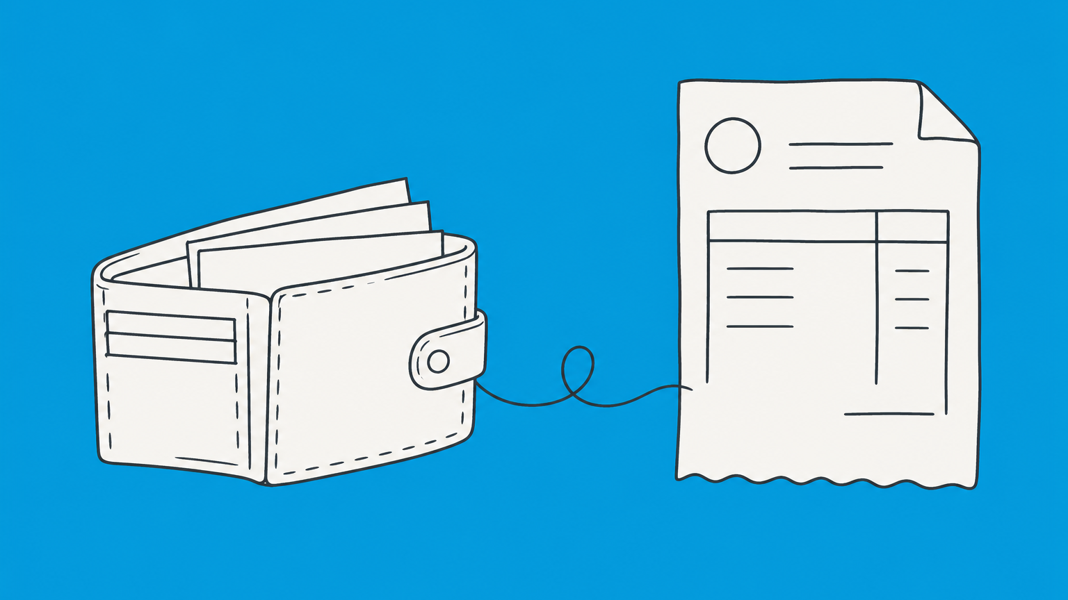 Flat illustration of a wallet connected to an invoice, representing financial obligations