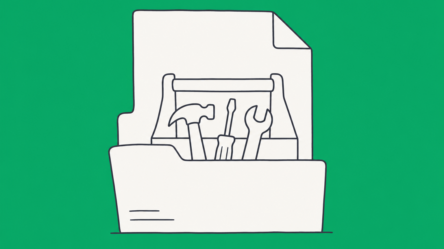 Flat illustration of a toolbox inside a document folder, representing a service agreement