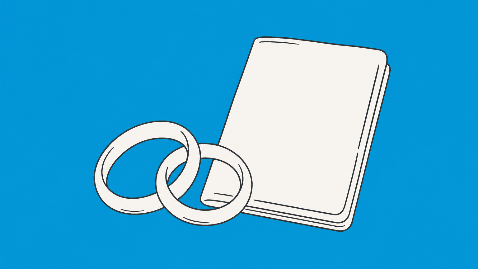 Flat illustration of two rings beside a passport, representing marrying a U.S. citizen
