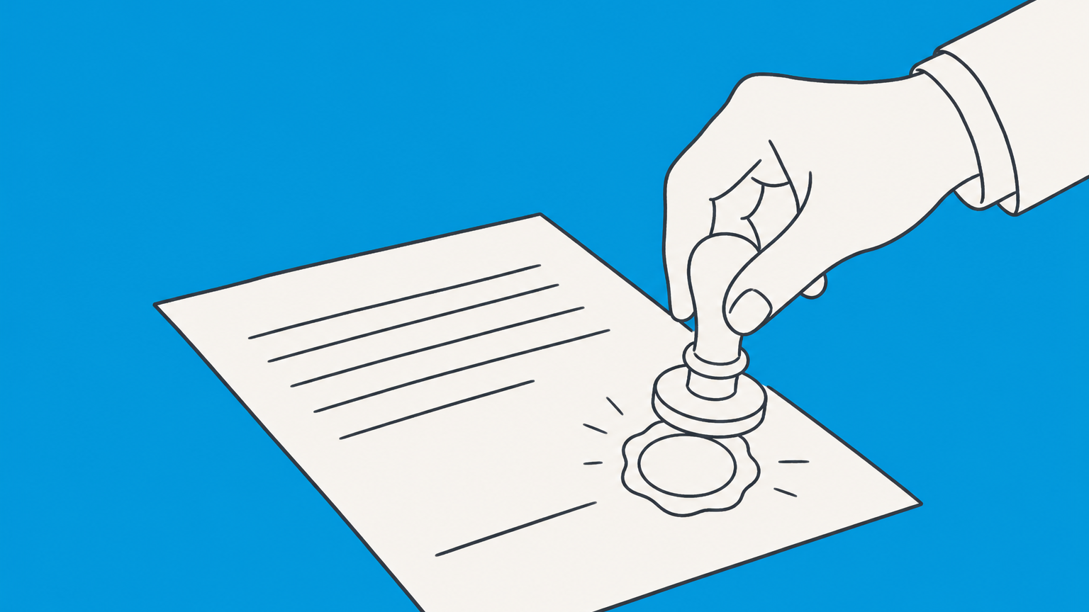 Flat illustration of a document being secured after the fact to represent the ratified meaning in law.