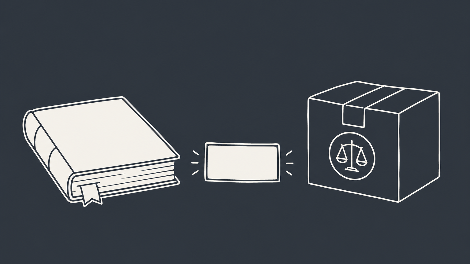 Flat illustration of a blank phrase label branching toward a creative work and branded packaging to represent copyright and trademark protection for a phrase.