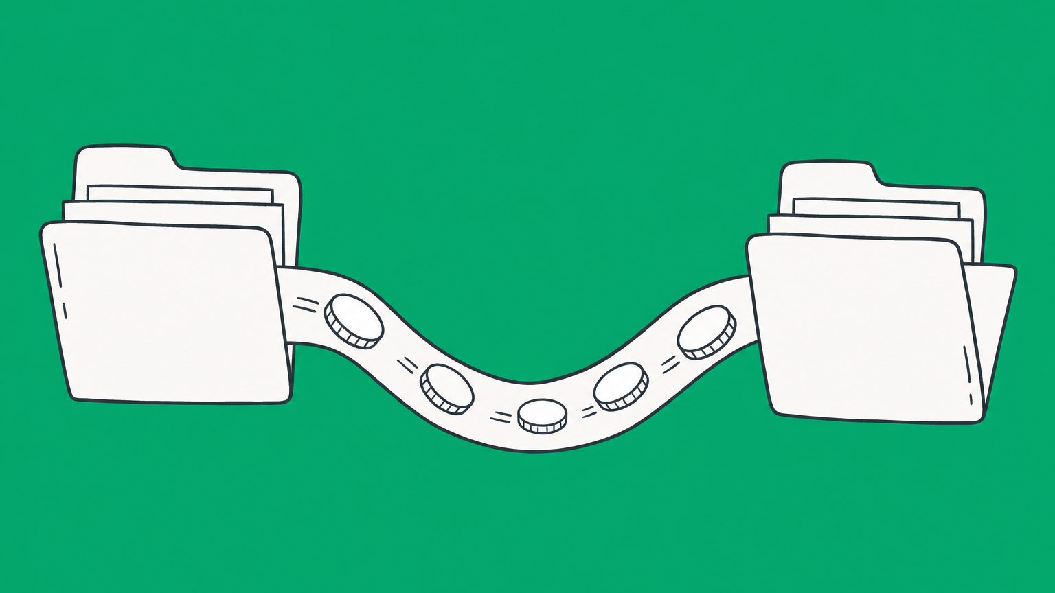 Flat illustration of coins moving between two connected bank-account folders to represent the right of offset.