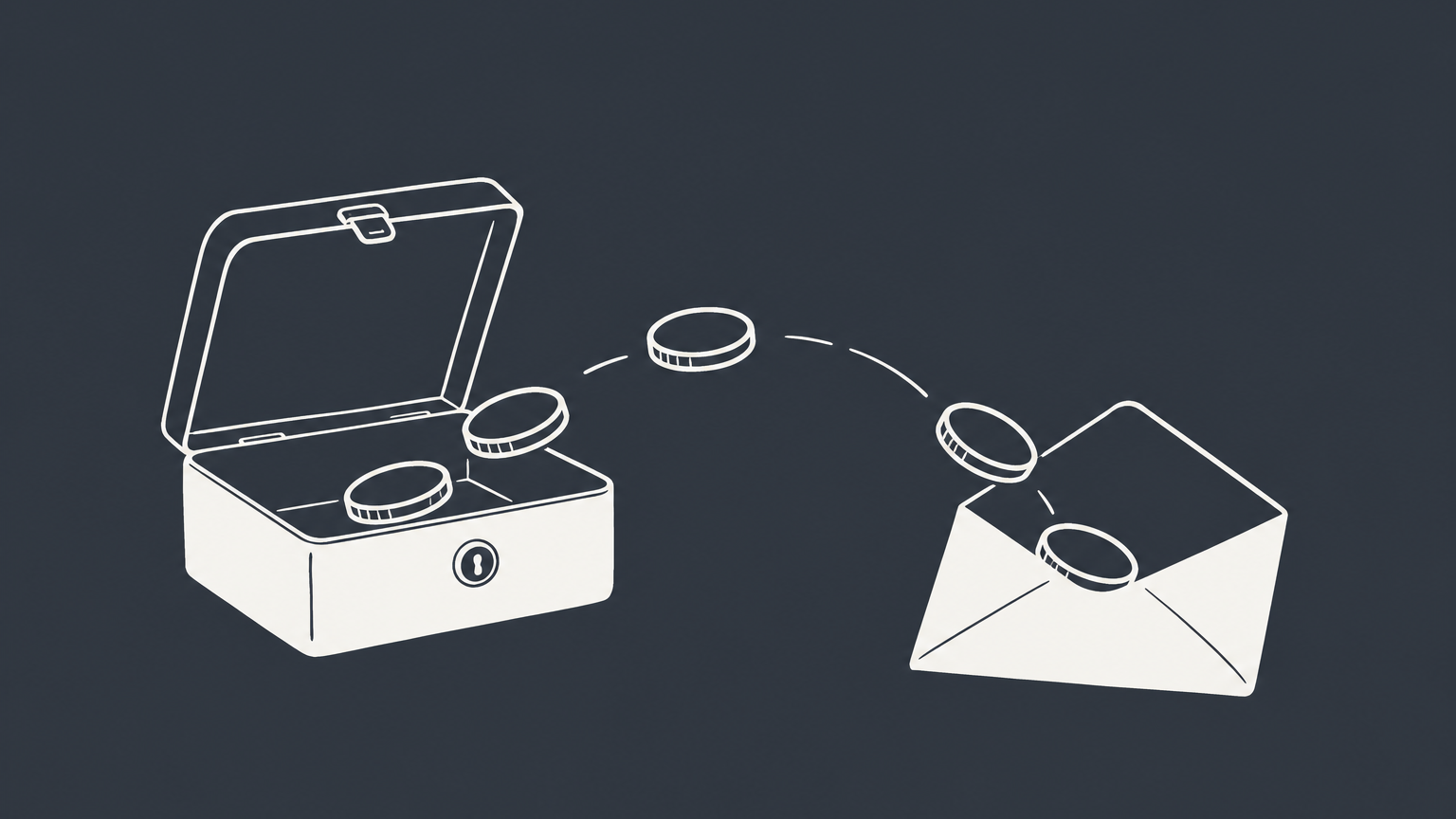 Flat illustration of a cash box being emptied and locked to represent closing a business bank account.