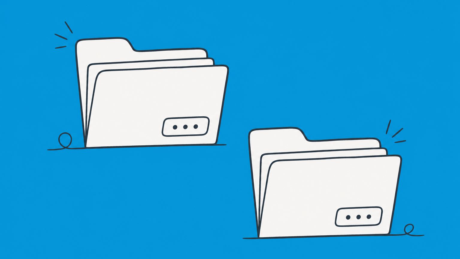 Flat illustration of two punctuated and unpunctuated filing folders converging into one company icon to represent LLC versus L.L.C. usage.