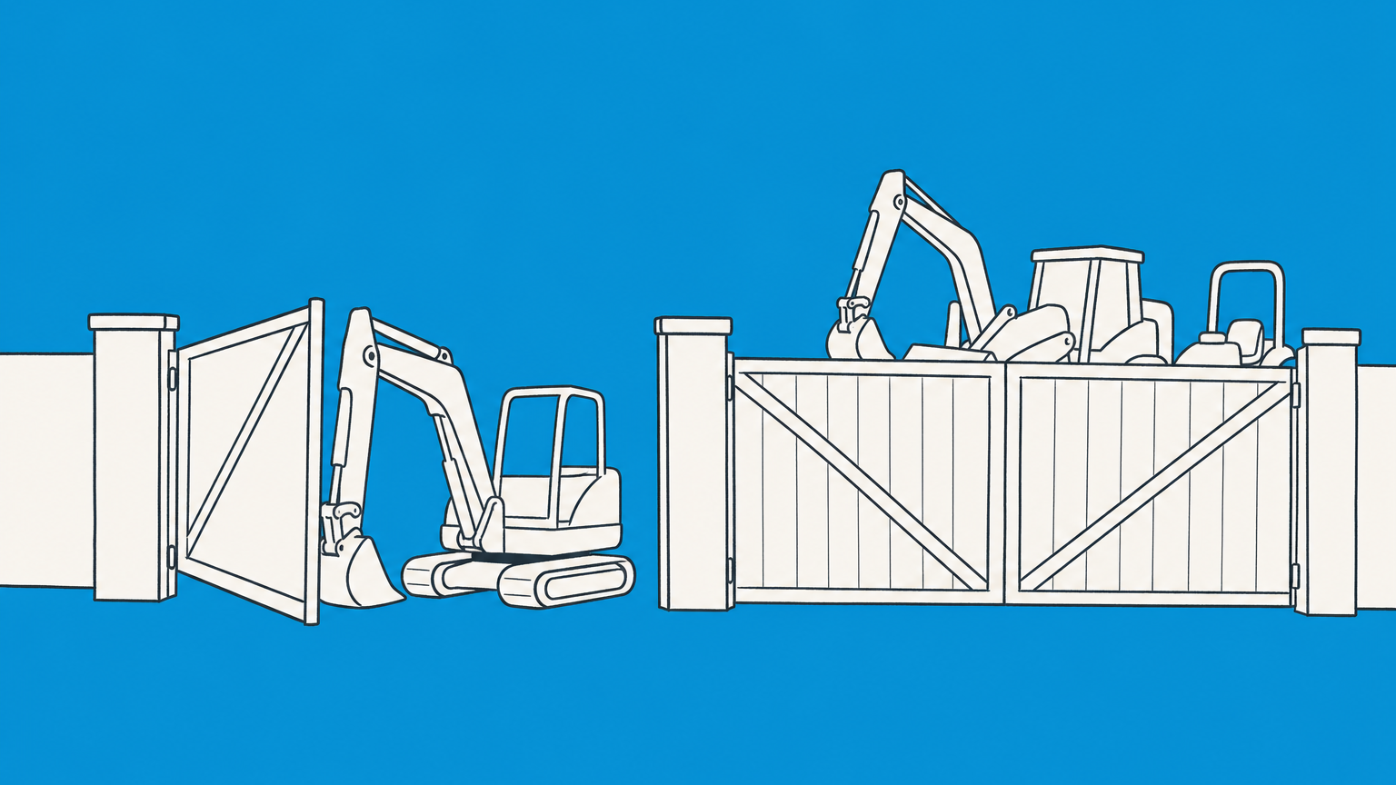 Flat illustration of a partially opened construction gate representing limited notice to proceed versus notice to proceed.