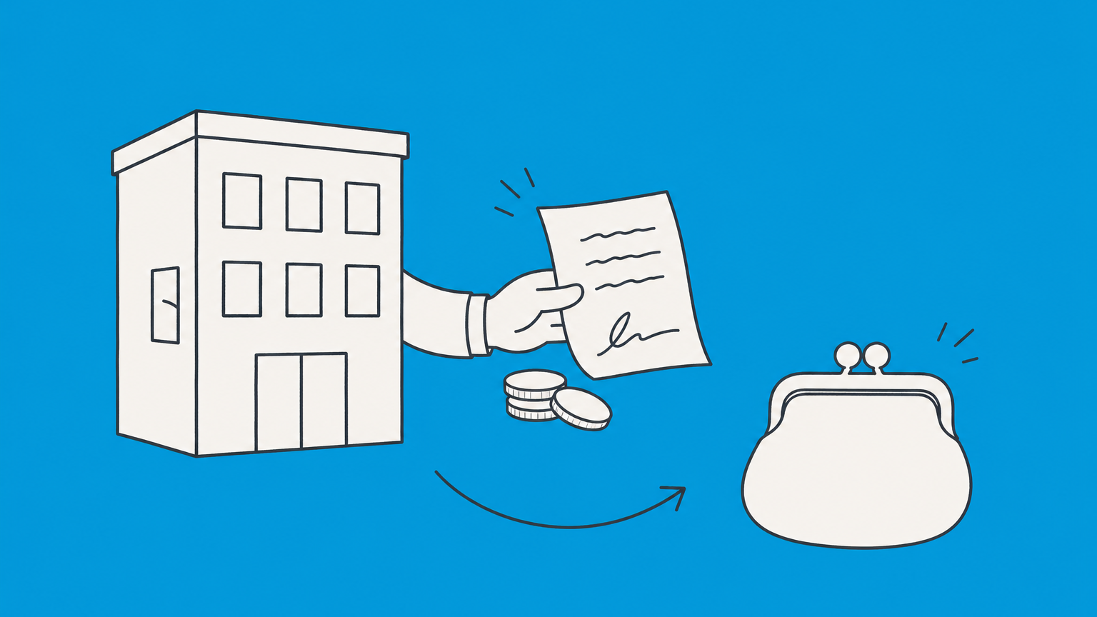 Flat illustration of a company building and coin purse connected by a documented repayment path representing an S corporation shareholder loan.