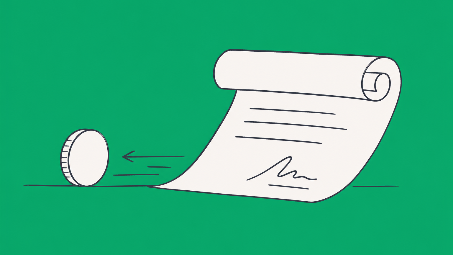 Flat illustration of two contract puzzle pieces separating as a coin and key return to their original sides, representing rescission.