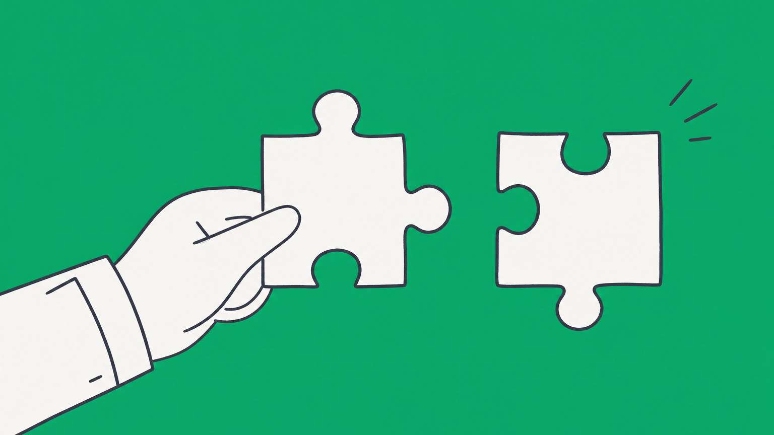 Flat illustration of a puzzle piece approaching a matching document slot to represent an offer in contract law.