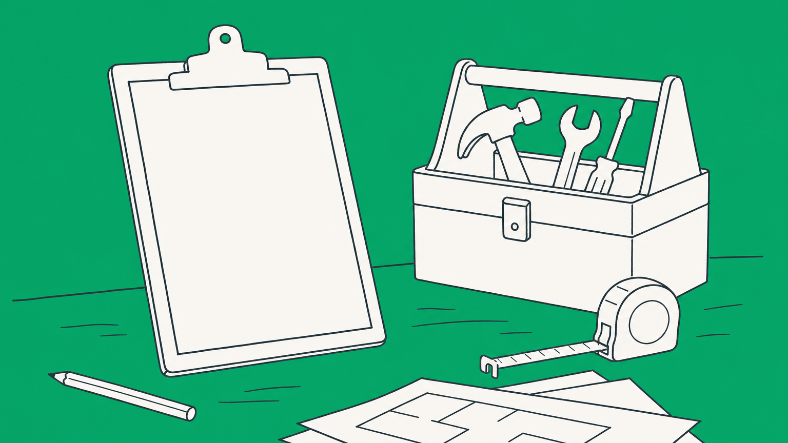 Flat illustration of a split contractor and payroll workspace representing 1099 contractor classification, payment, and tax responsibilities.