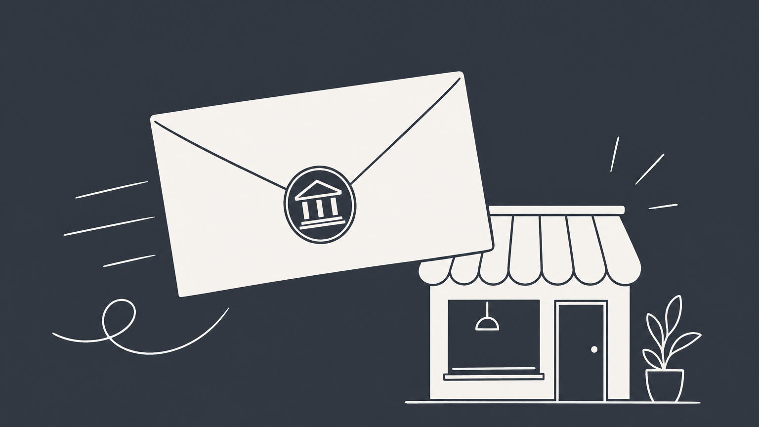 Flat illustration of a court envelope entering a business box separated from personal belongings, representing a lawsuit against an LLC.