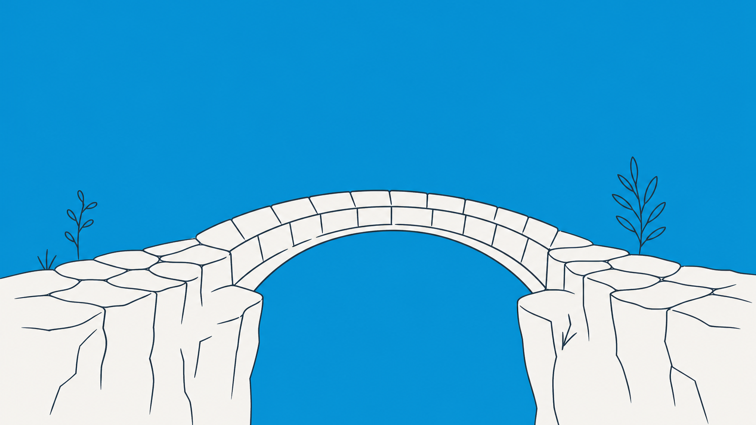 Flat illustration of a curved bridge completing a broken stone path to represent equity law providing relief where an ordinary legal remedy falls short.
