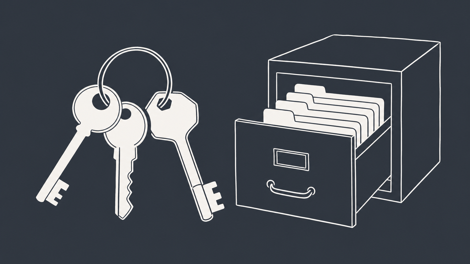Flat illustration of differently shaped identification keys matching federal and state filing drawers to represent tax registration numbers.