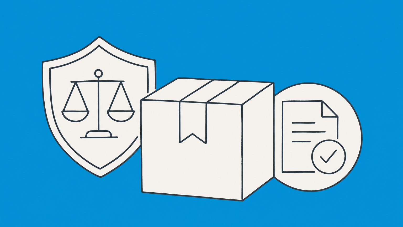 Flat illustration of a product box with time-and-repair and money-back badges representing warranty vs guarantee.