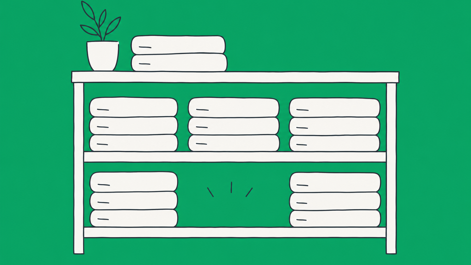Flat illustration of a hotel linen shelf and replenishment cart representing par stock and housekeeping inventory levels.