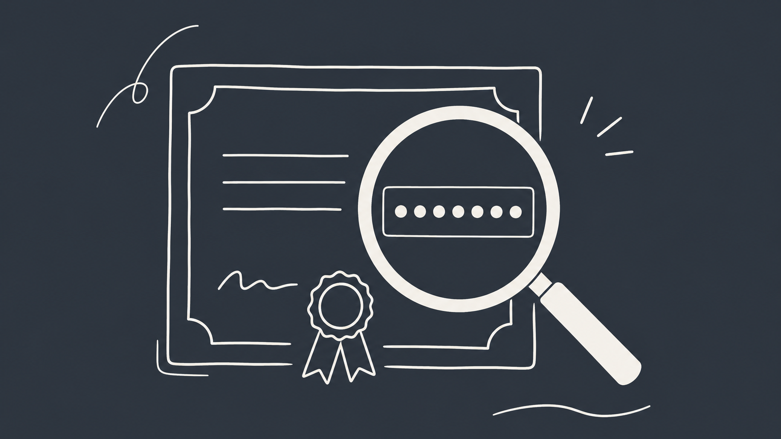 Flat illustration of a magnifying glass, filed certificate, and government records drawer representing a corporation number lookup.