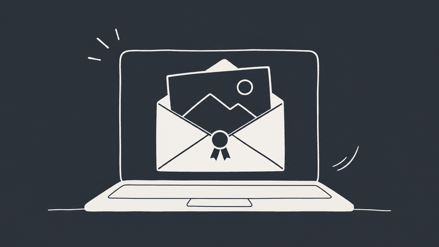 Flat illustration of a copyright complaint envelope moving through website servers to represent the DMCA complaint and takedown process.