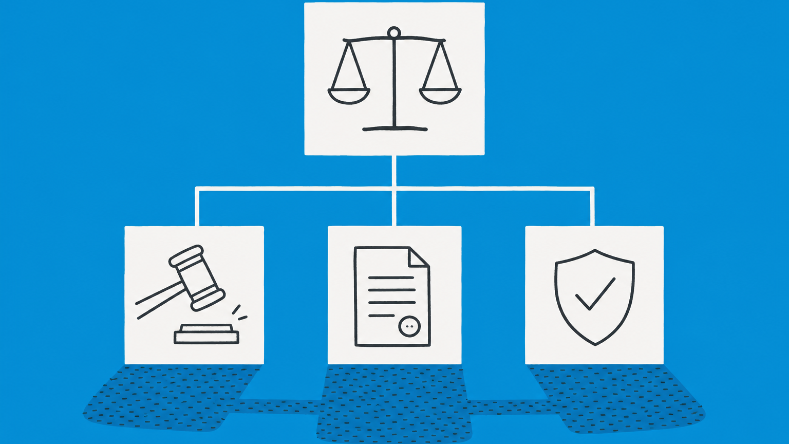 Flat illustration of connected structural blocks casting a shared patterned shadow to represent organizational structure and culture.