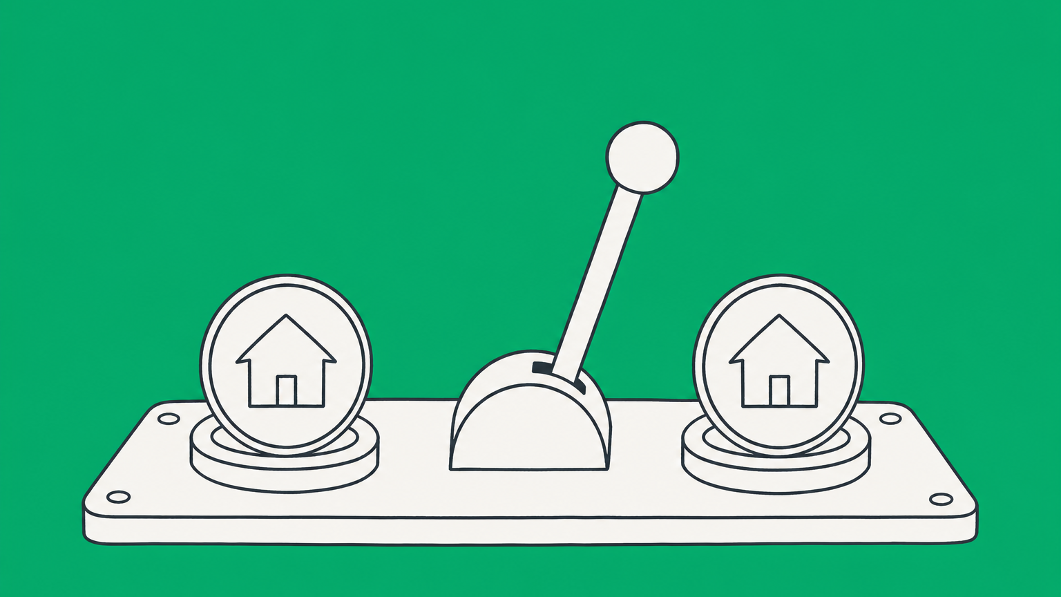 Flat illustration of ownership tokens connected to business gears through two control paths representing LLC management.