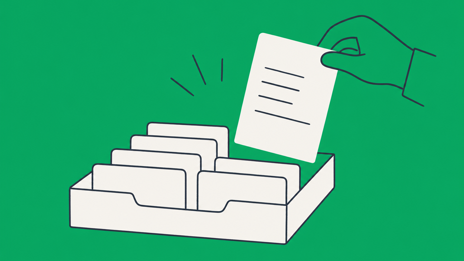 Flat illustration of a bright document tile changing the direction of an outcome arrow to represent a material fact in law.