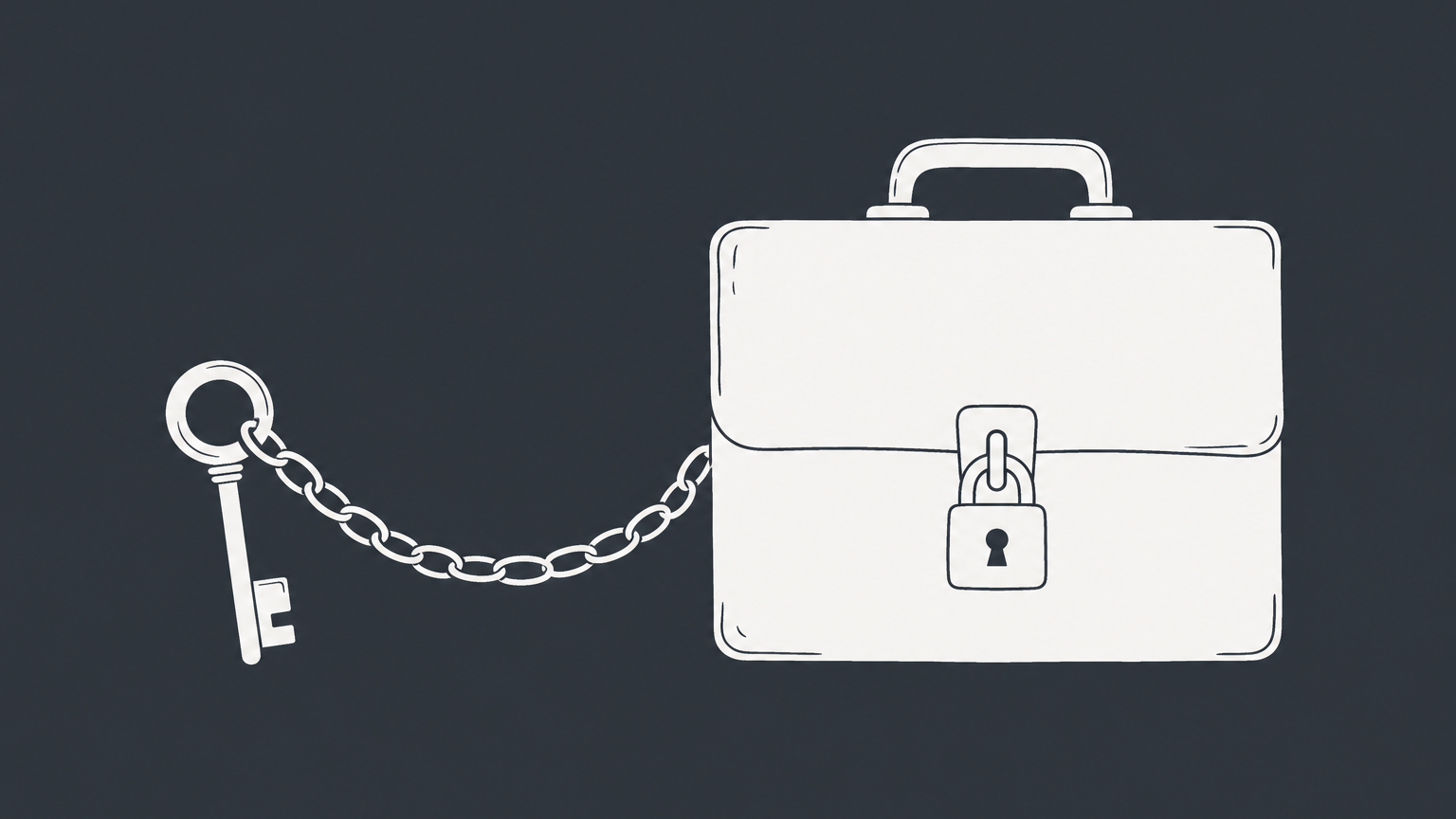 Flat illustration of a chained key and locked briefcase representing delegated authority and limits in an agency agreement.