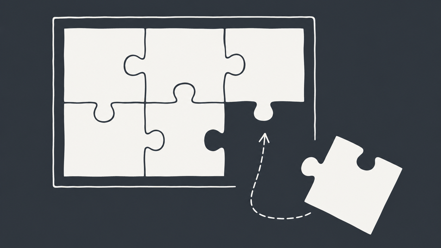 Flat illustration of a displaced tile beside an interlocking structure, representing an aggrieved party and legal status.