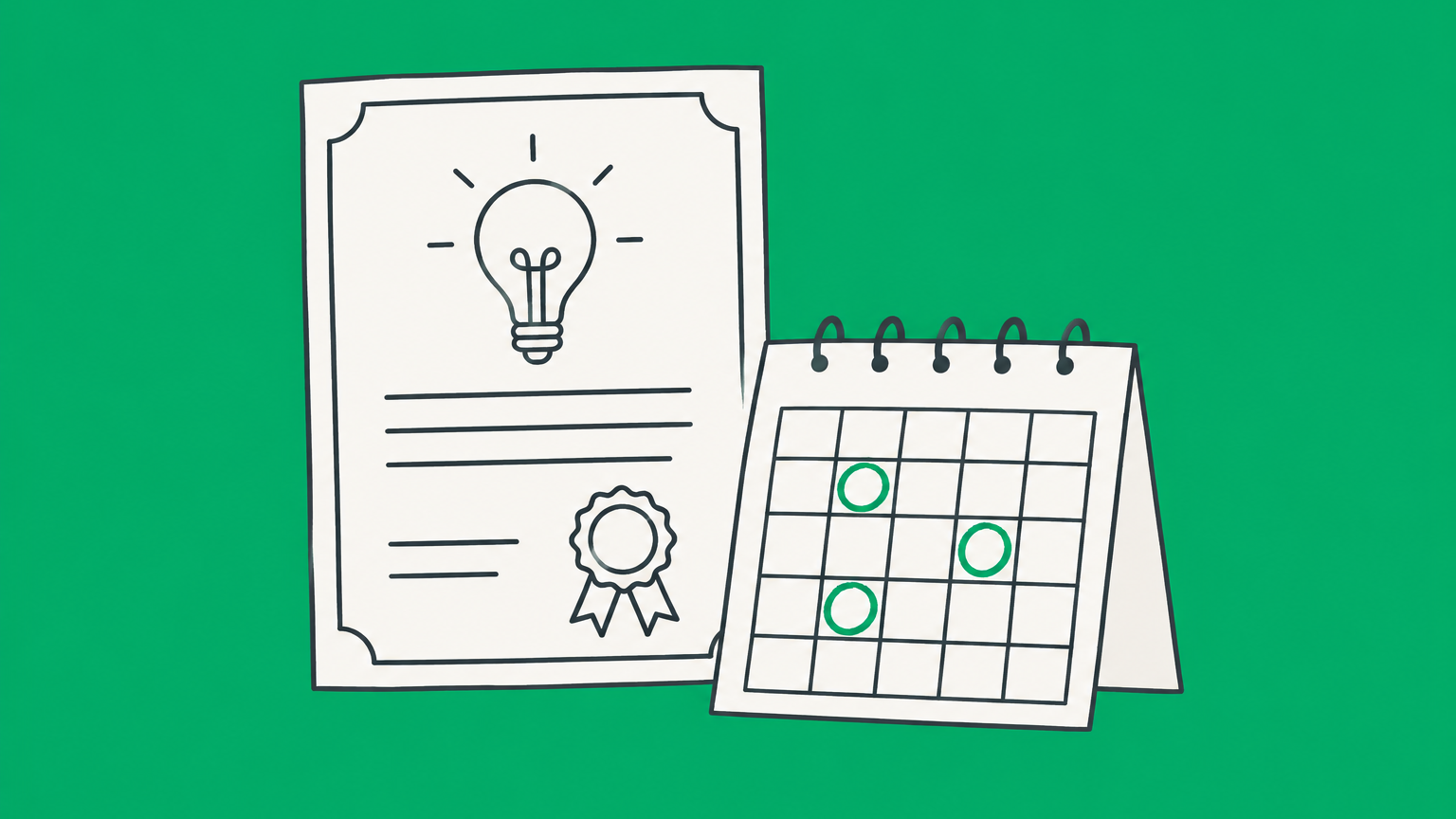 Flat illustration of three calendar tiles and a patent folder leading to a payment slot for U.S. patent maintenance fees.
