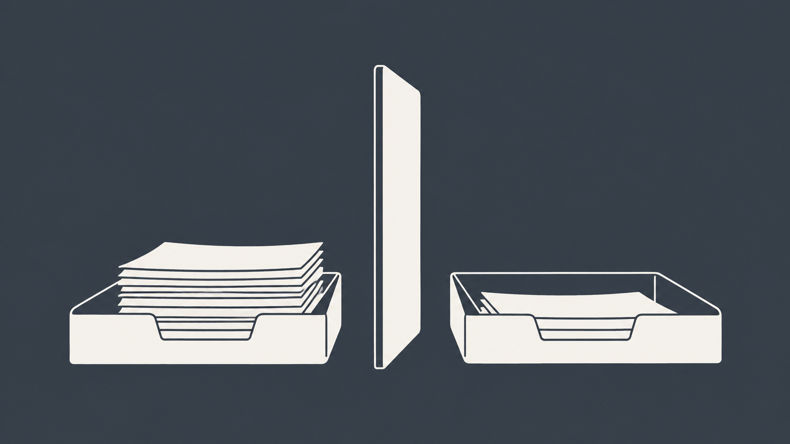 Flat illustration of divided document trays separating business and personal finances to represent the economic entity assumption.