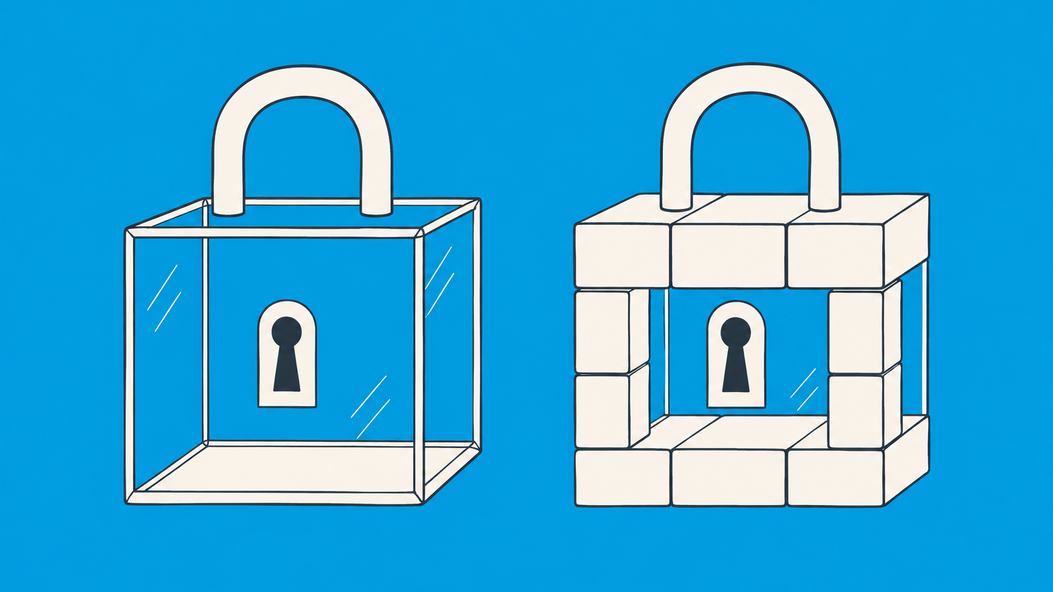 Flat illustration of two differently constructed lockboxes representing a statutory trust versus a non-statutory trust.