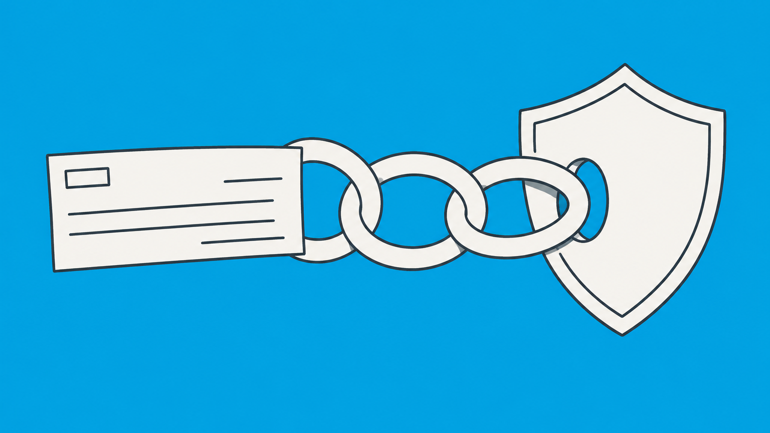 Flat illustration of a negotiable instrument passing through transfer rings into a shield to represent holder in due course status.