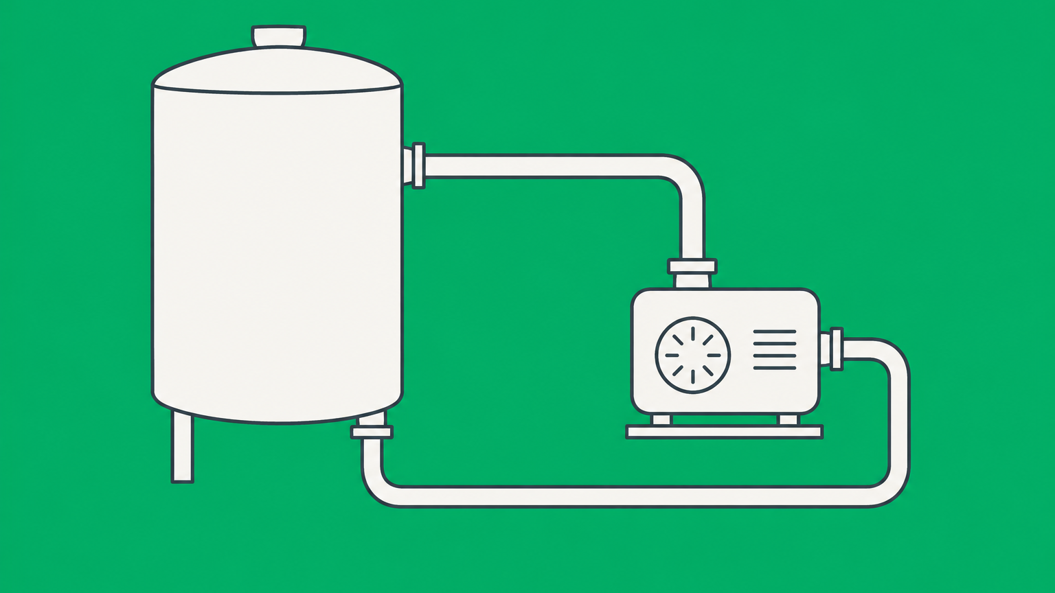 Flat illustration of a reservoir funding a business machine while measured payments flow back, representing loan capital.