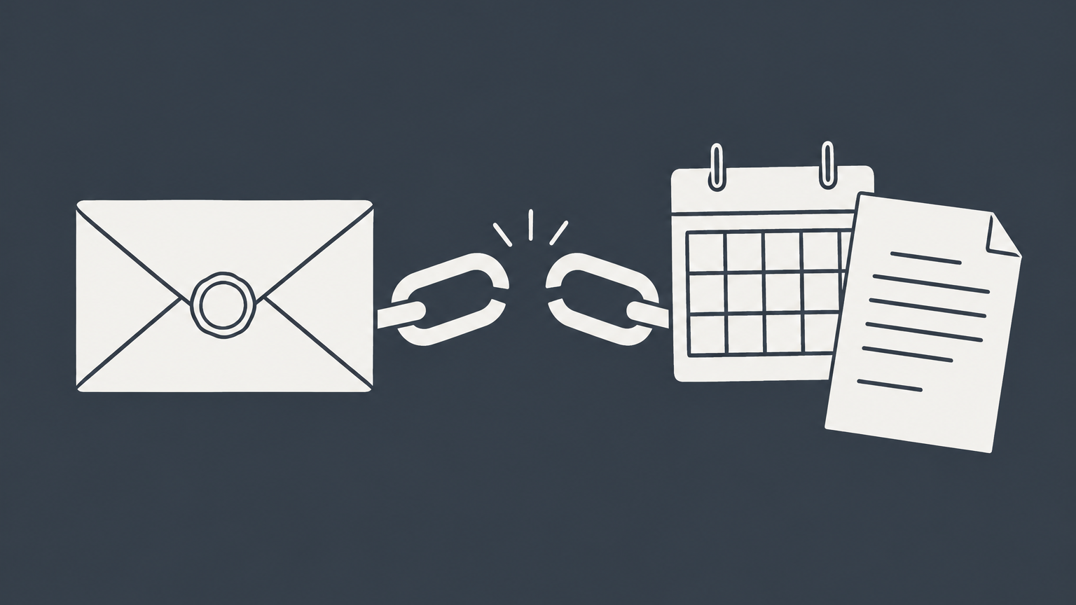 Flat illustration of a sealed envelope, calendar, contract sheet, and opened chain link representing a notice of cancellation.