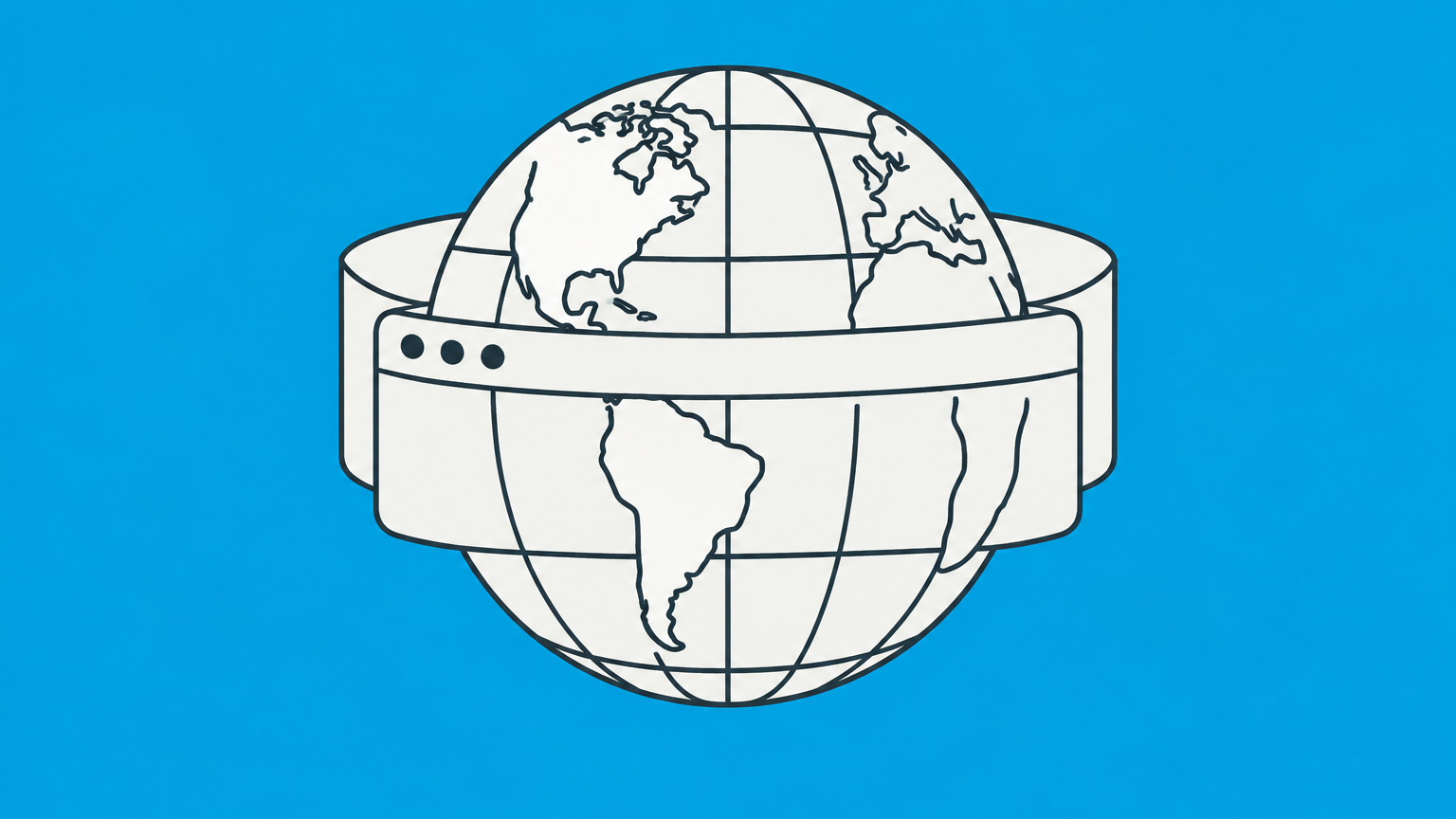 Flat illustration of a browser window, globe, boundary gates, and connected data nodes representing internet law across jurisdictions.