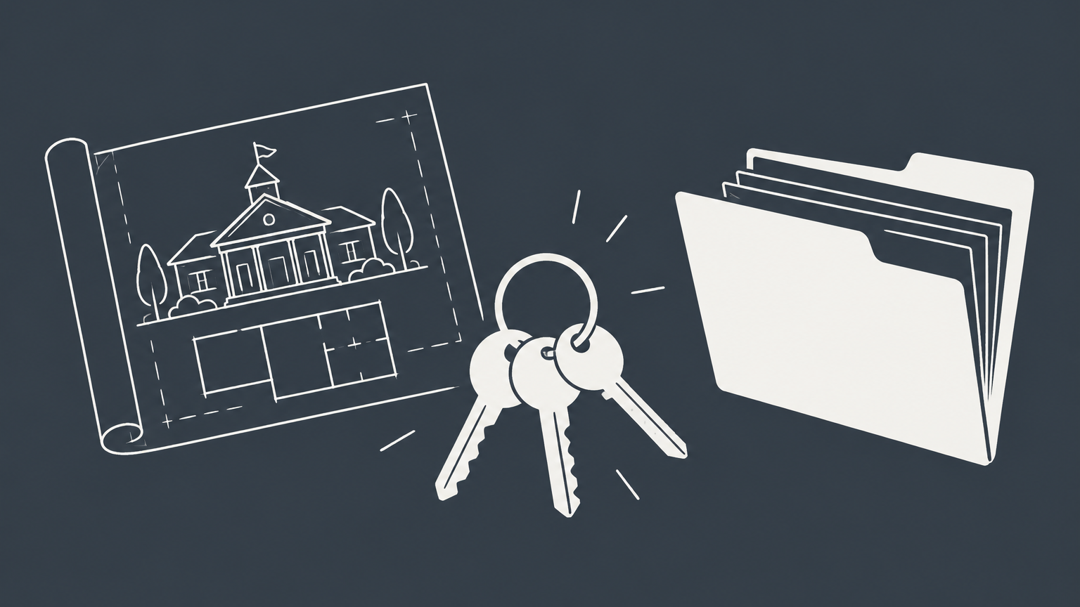 Flat illustration of a clubhouse blueprint, membership keys, and a filing folder representing 501(c)(7) social club formation and bylaws.