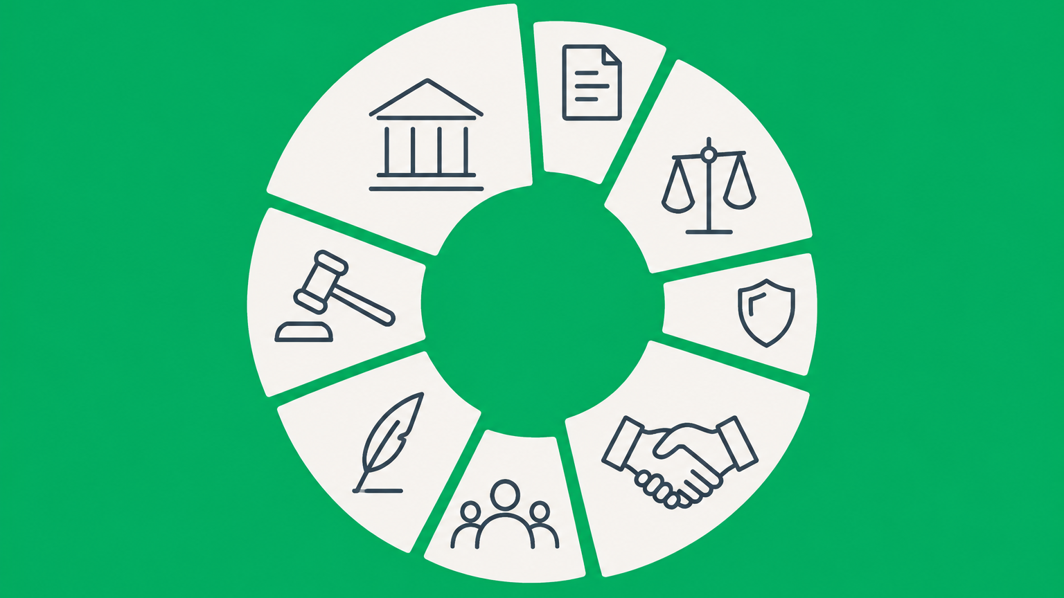 Flat illustration of an interlocking ownership wheel beside a record ledger representing LLC membership interest.