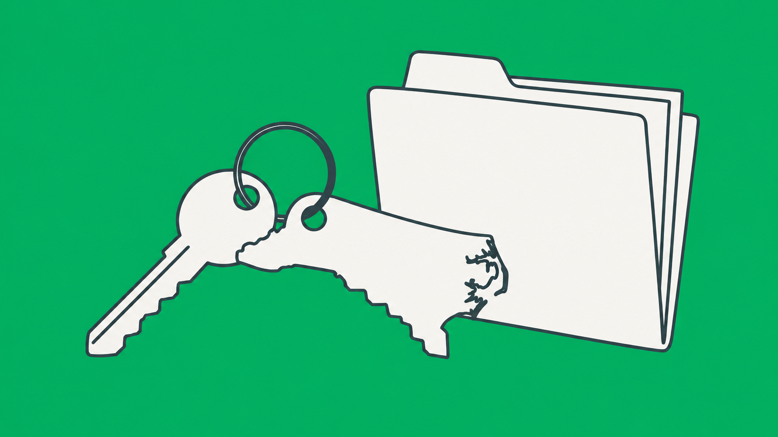 Flat illustration of two distinct keys opening separate federal and North Carolina business-file locks to represent an EIN number in NC and state tax registration.