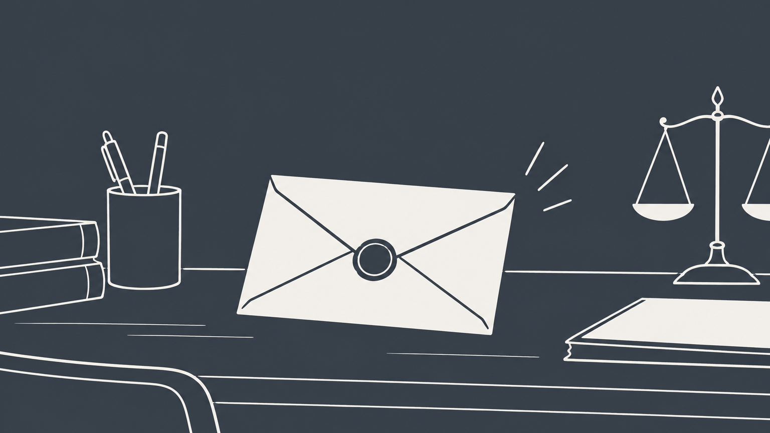 Flat illustration of a complaint envelope branching toward records, time, and costs to represent how an EEOC complaint affects an employer.