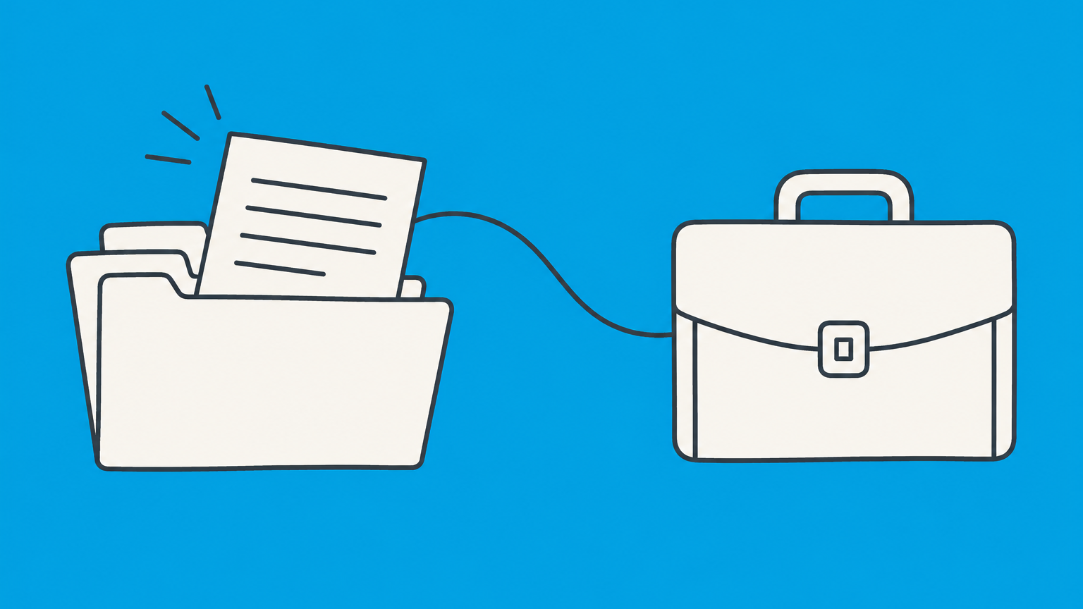 Flat illustration of a court case folder receiving a representation filing beside a briefcase, symbolizing the entry of appearance meaning.