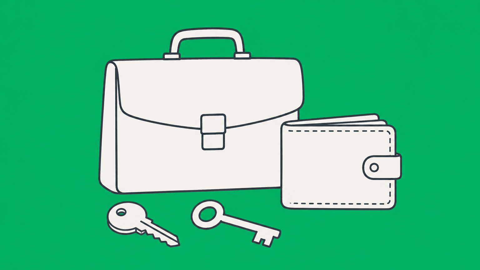 Flat illustration of two differently shaped keys beside a business briefcase and personal wallet, representing EIN vs. SSN use.