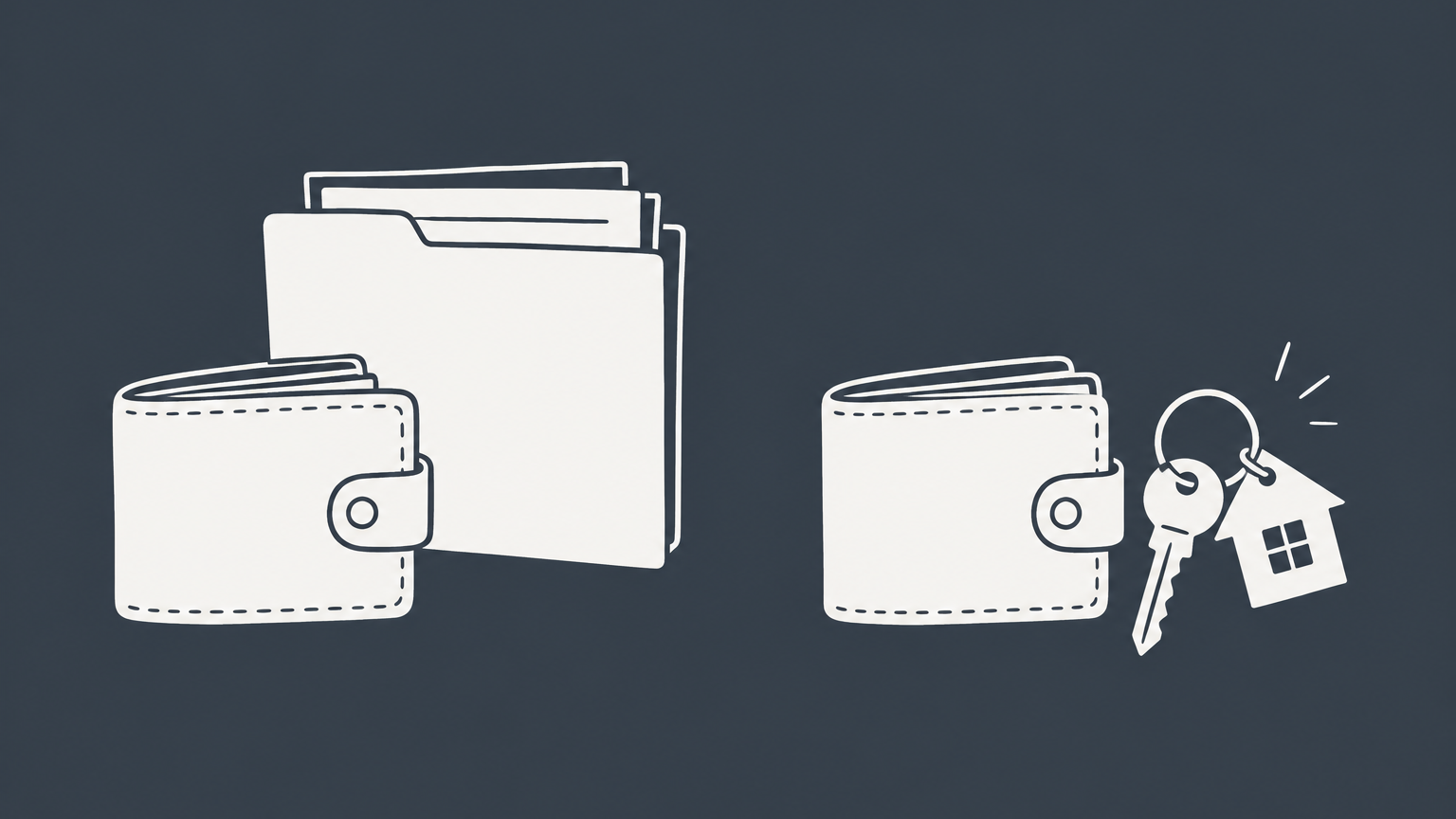 Flat illustration of separate personal and company wallets representing an LLC bank account.