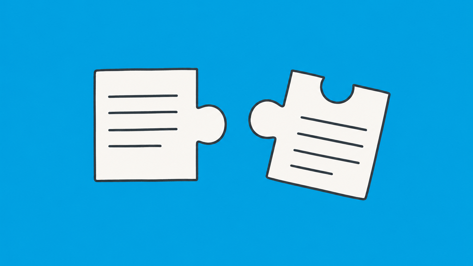 Flat illustration of a two-piece contract puzzle with one mismatched piece representing a unilateral mistake in contract law.