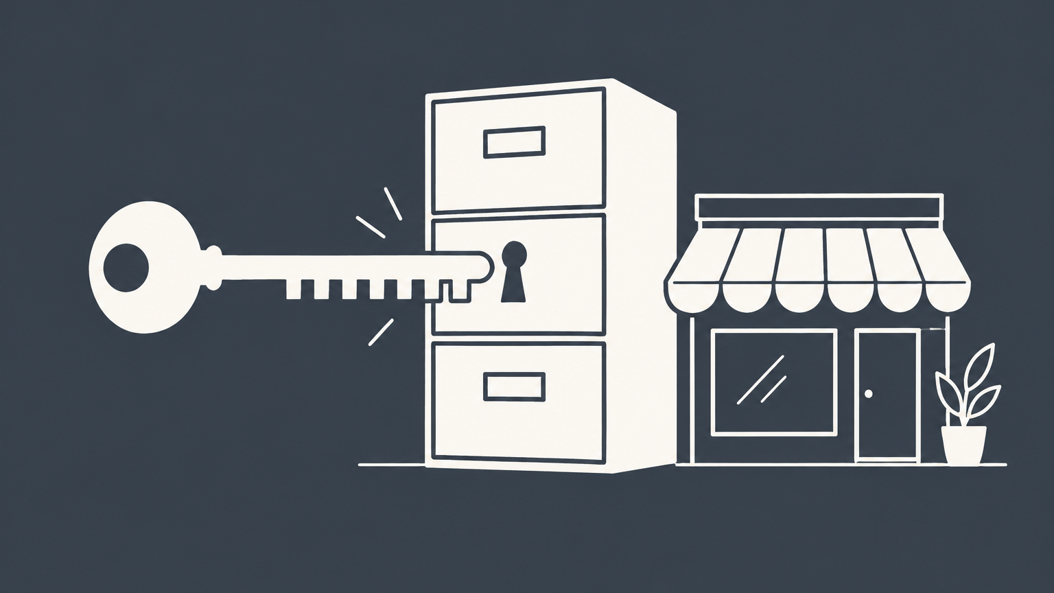 Flat illustration of a nine-notched key unlocking a business filing cabinet to represent a federal tax ID number.