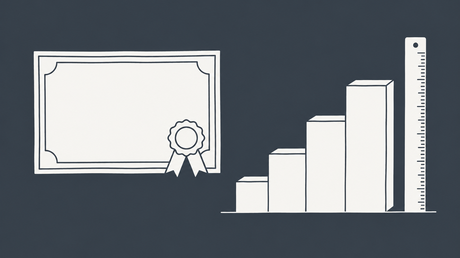 Flat illustration of a blank certificate, tiered compensation blocks, and a measuring ruler representing Certified Compensation Professional certification.