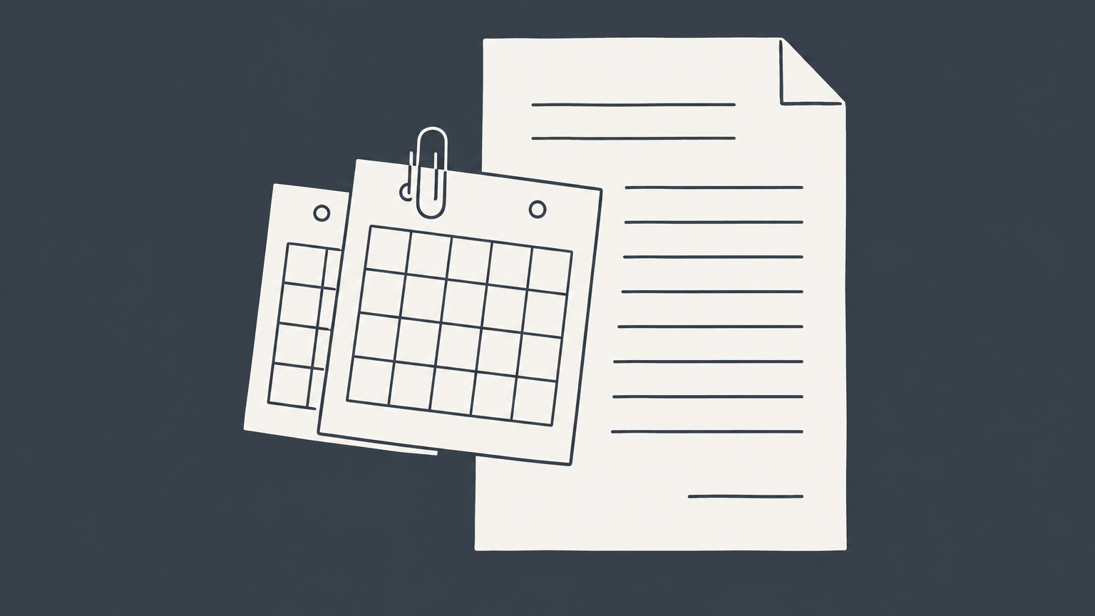 Flat illustration of two connected calendar sheets and a contract page representing a contract extension.