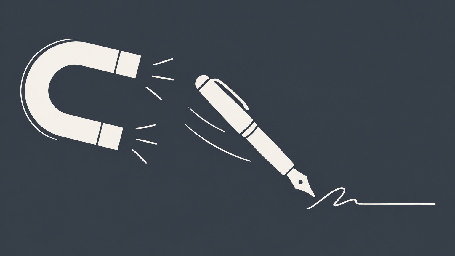 Flat illustration of a magnet drawing a contract and pen toward a signature line to represent inducement in contract law.