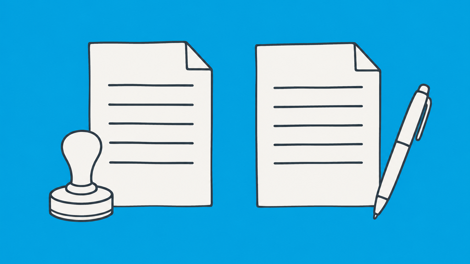 Flat illustration of a forked path leading to a stamped document and a signed document to represent affidavit vs declaration.