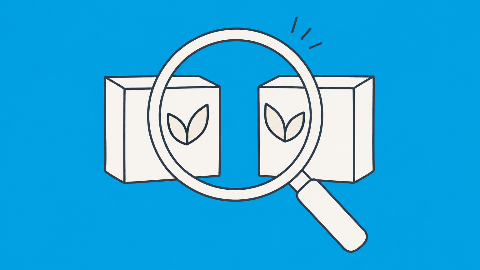 Flat illustration of two similar brand symbols being compared through a magnifying glass to represent USPTO DuPont likelihood of confusion factors.