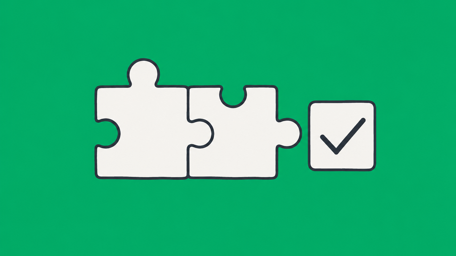 Flat illustration of two interlocking puzzle pieces beside a contract page and confirmation box representing consent in law and contract formation.